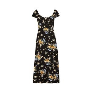 Xhilaration Floral Print Off Shoulder Maxi Dress Black Yellow Blue M